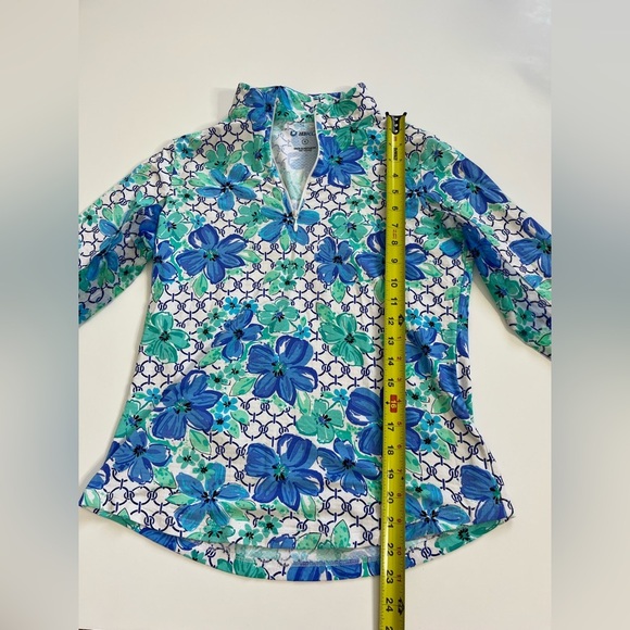 Ibkul 1/4 Zip Pullover Blue Green Floral Size Small - Picture 7 of 9